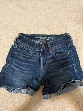 American Eagle Outfitters Dark Blue Distressed Denim Shorts